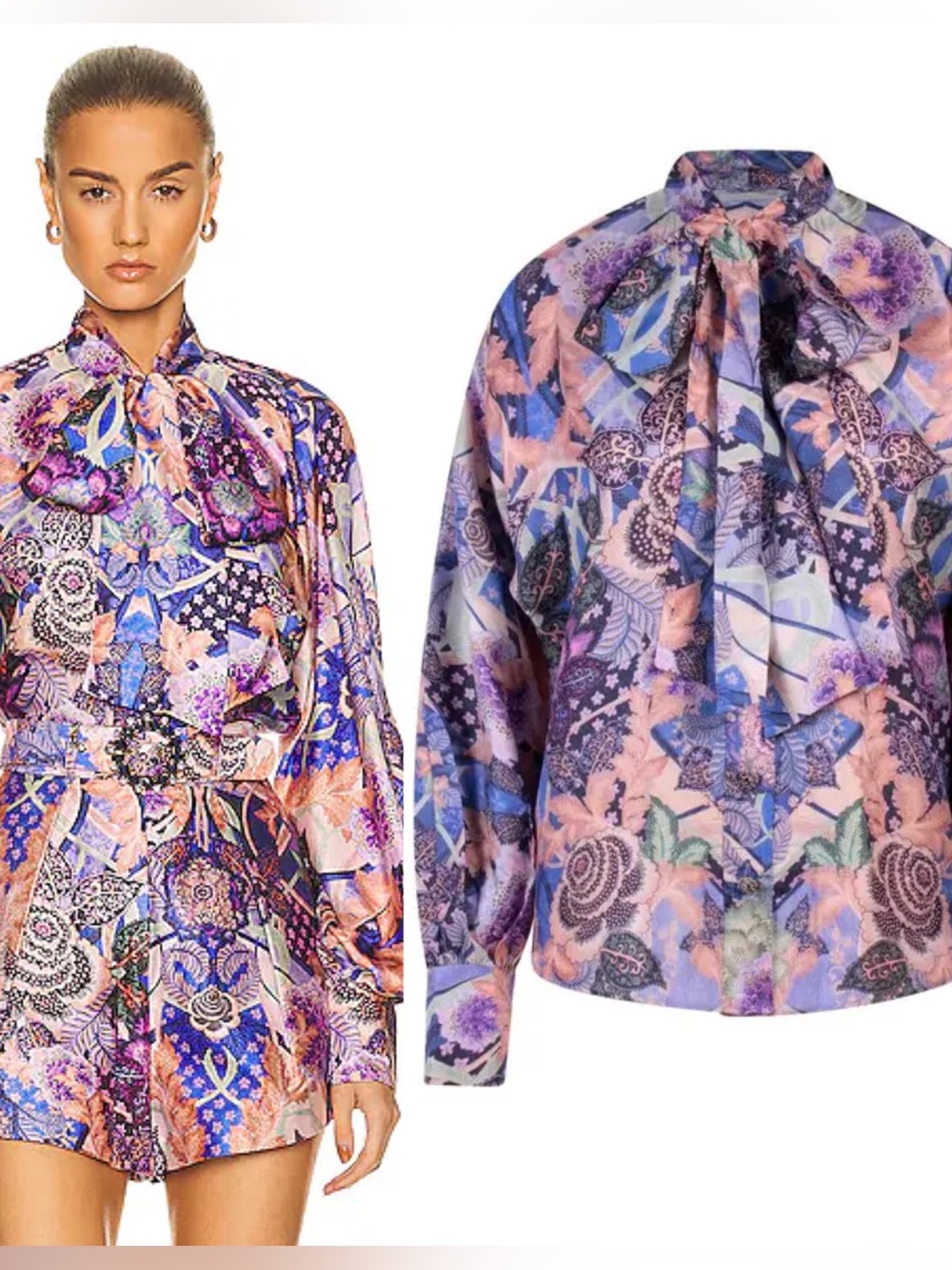 NWOT Zimmermann Celestial Silk Blouse • Tie Neck • Paisley Print